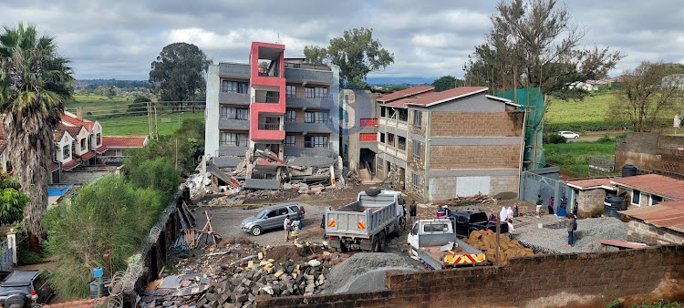 The lean-to collapse Epsom Villa Apartments located along Naivasha Road in Uthiru, Nairobi County.