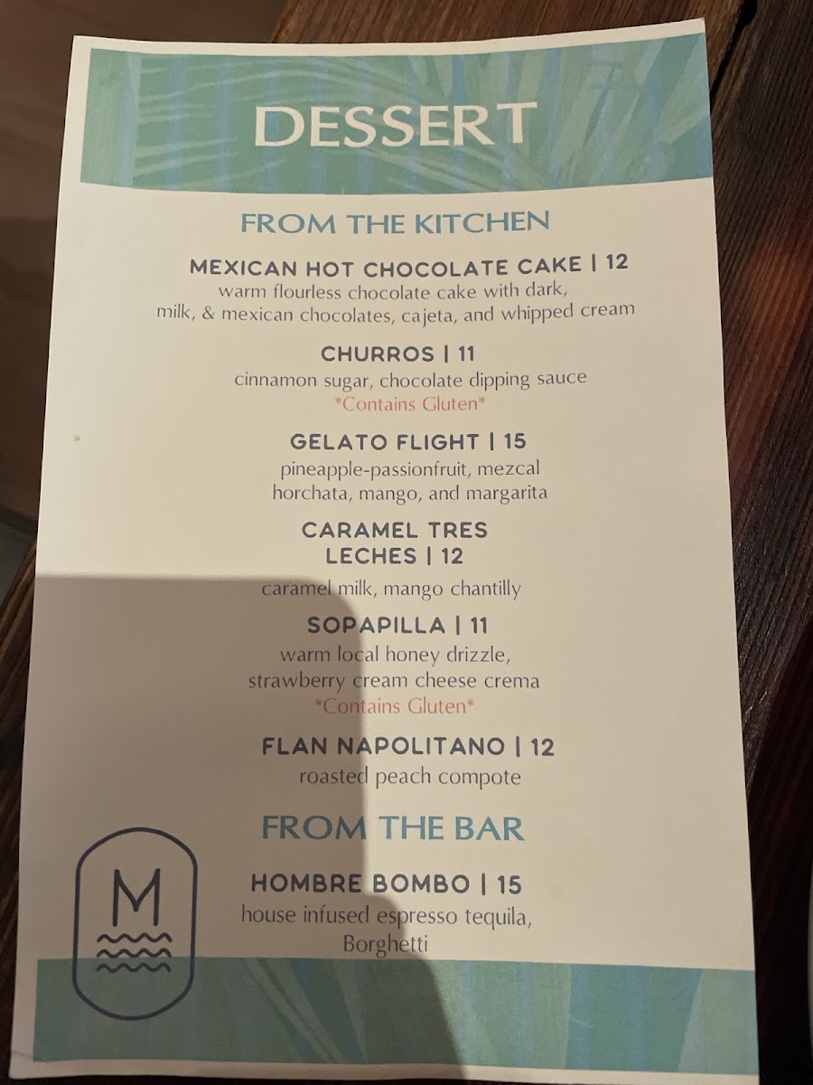 Maya gluten-free menu