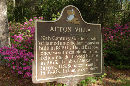 19th Century Gardens, site of famed ante-bellum mansion built in 1849 by David Barrow, once wealthiest planter in W. Feliciana; destroyed by fire in 1963. Tomb of Alexander Barrow, U.S. Senator...