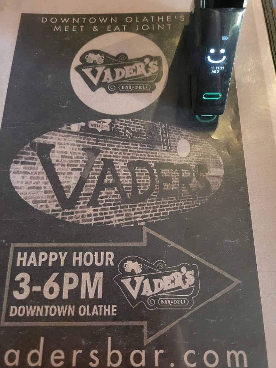 Vader's Bar & Deli gluten-free menu