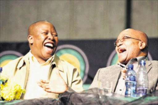 'NO DEBATE': ANC Youth League president Julius Malema shares a lighter moment with President Jacob Zuma. Pic: SYDNEY SESHIBEDI. 29/06/2008.