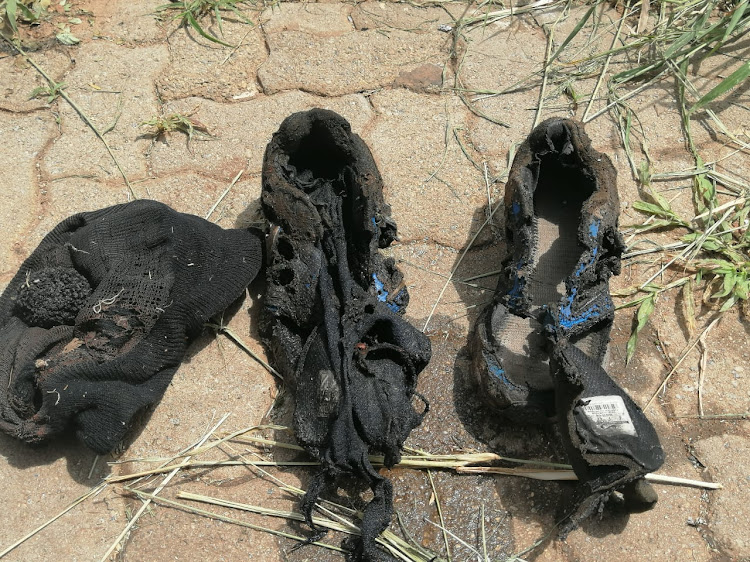 The melted shoes that remained at the substation after intruders allegedly tried to steal cables.