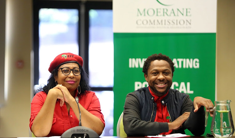 Hlengiwe Mkhaliphi and Mbuyiseni Ndlozi at the Moerane Commission on Friday.