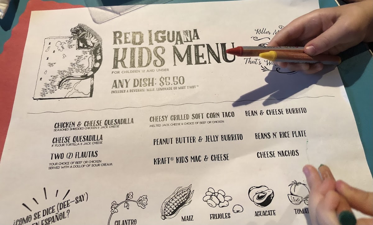 Kids menu. Regular menu is marked GF, but not the kids menu