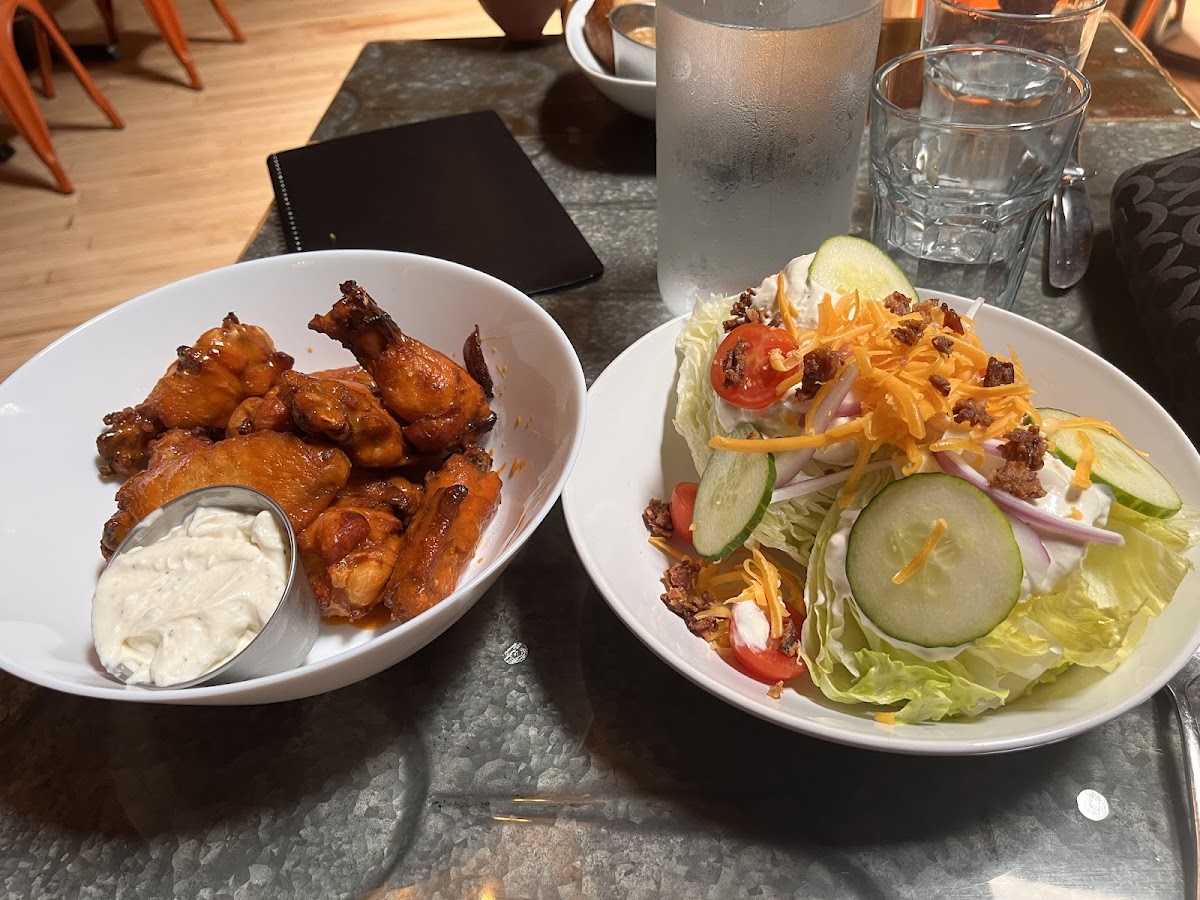 Hot wings and wedge salad