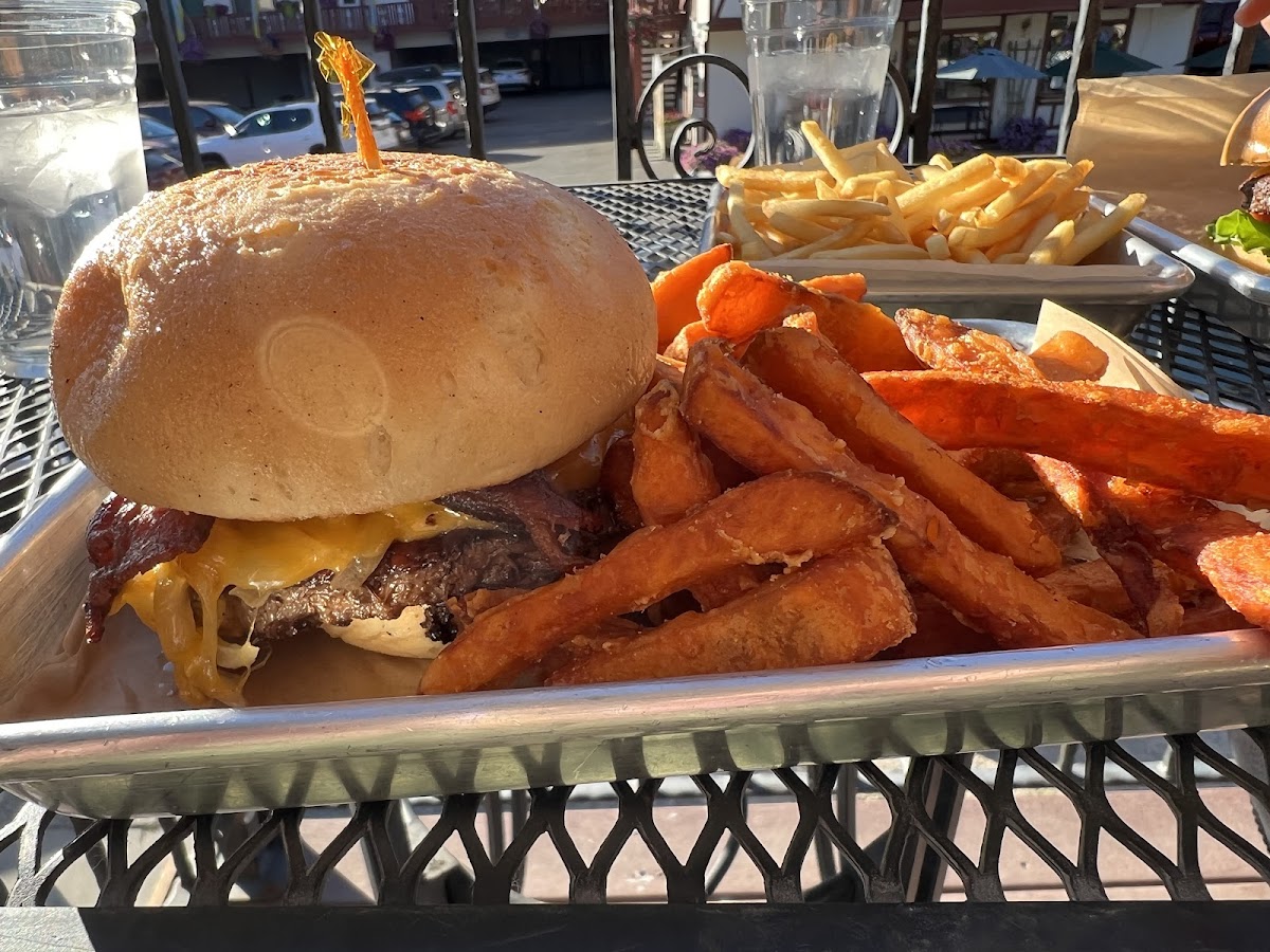 Dude Burger and sweet potato fries