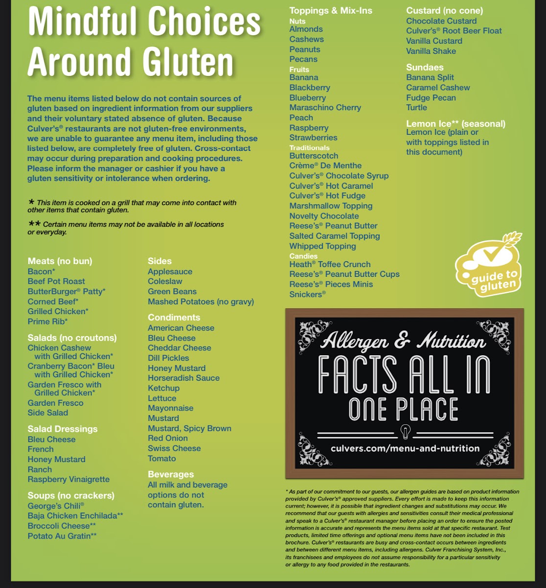 Culver's gluten-free menu