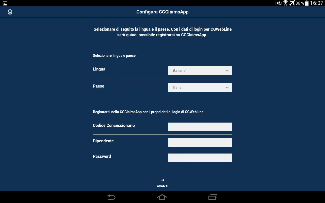 Android application CGClaimsApp screenshort