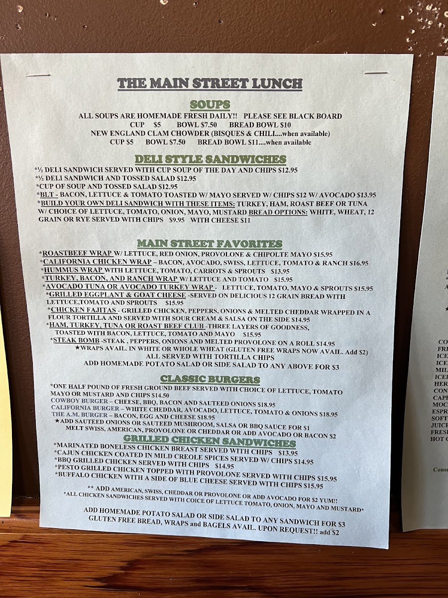 Main Street Cafe gluten-free menu