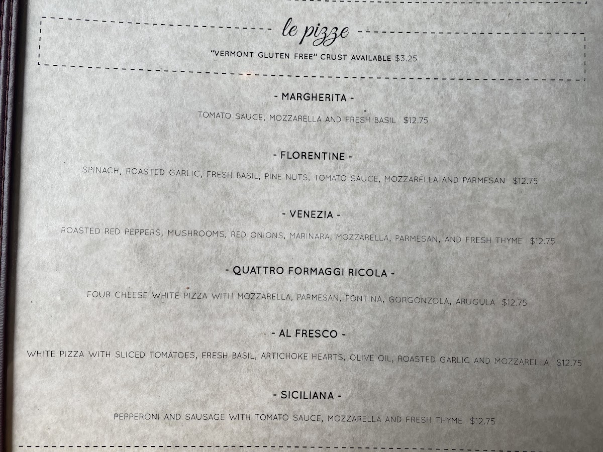 Sarducci's gluten-free menu