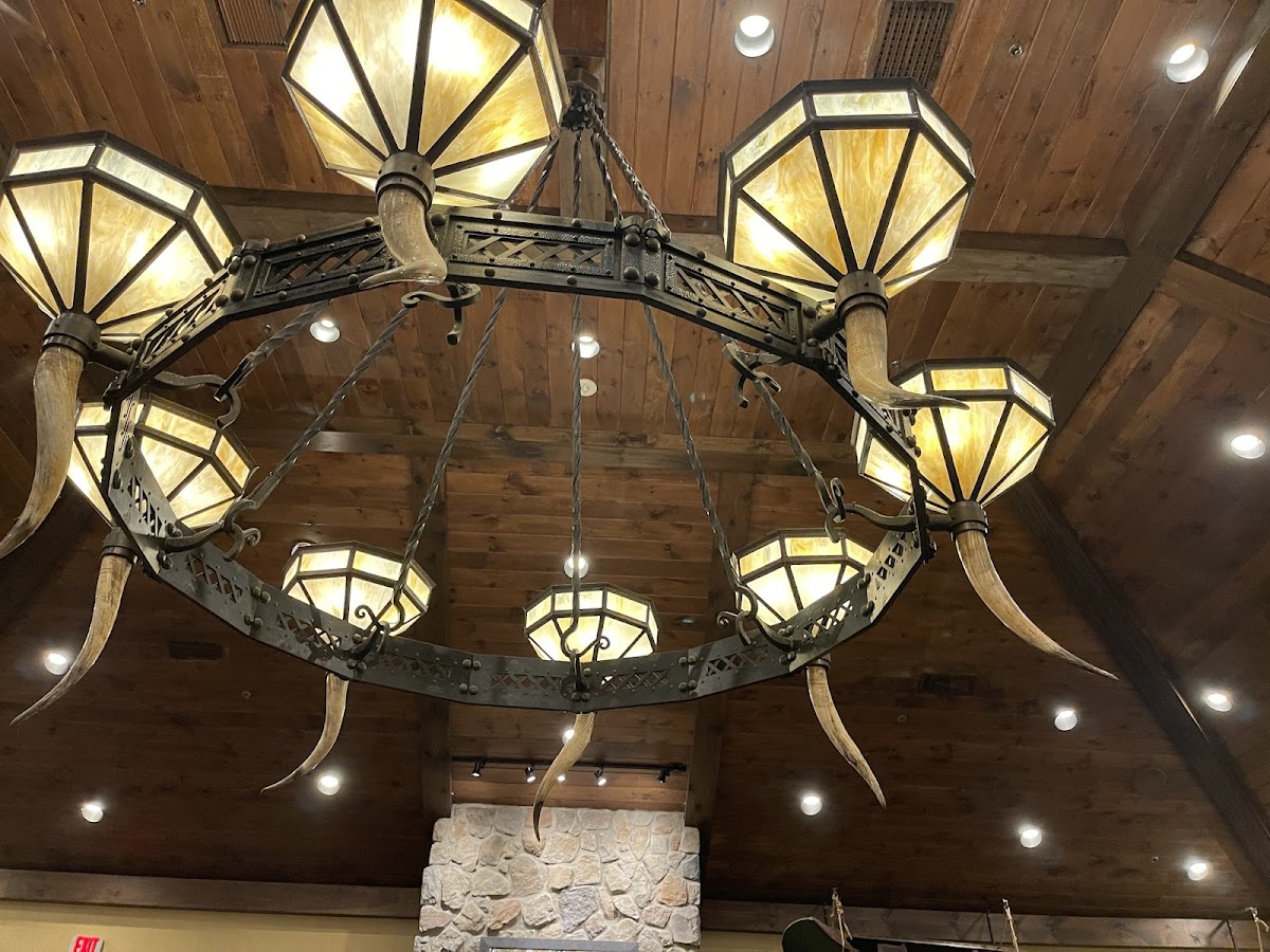 The giant chandelier. Its a bit campy, but goes with the "lodge" decor.