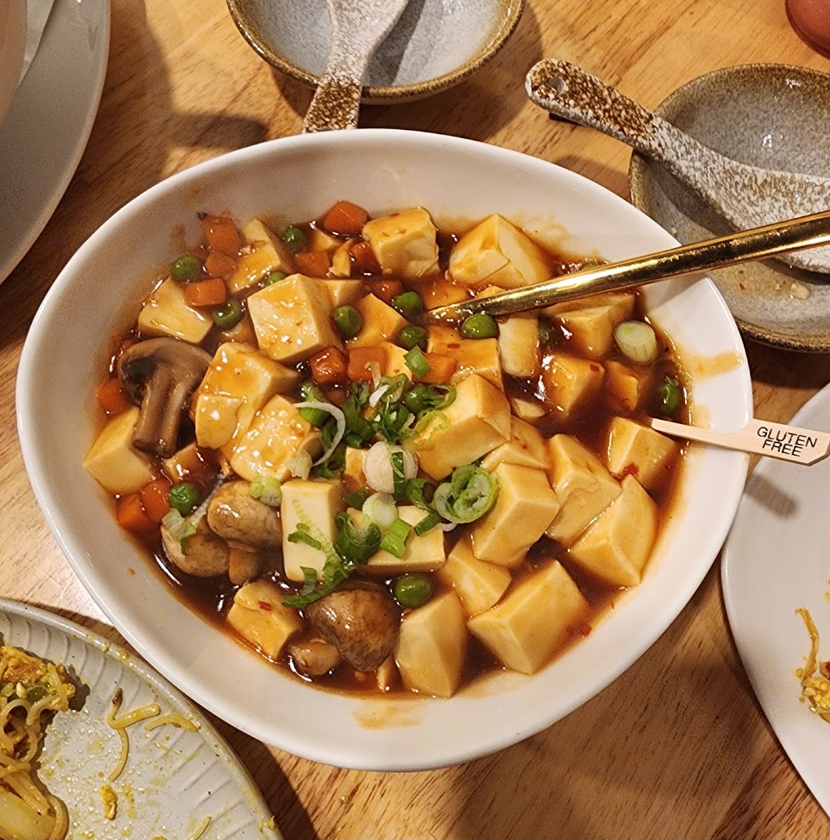 Mapo tofu, be cautious of tofu in other dishes which I believe is fried in a shared fryer. The server said the mapo tofu is okay because it's not fried. It was so good!