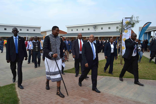 AN EDUCATION GESTURE: Mandla Mandela, left, and President Jacob Zuma were at the official opening of Makgatho Lewanika Mandela Primary School in Mvezo yesterday Pictures: LOYISO MPALANTSHANE