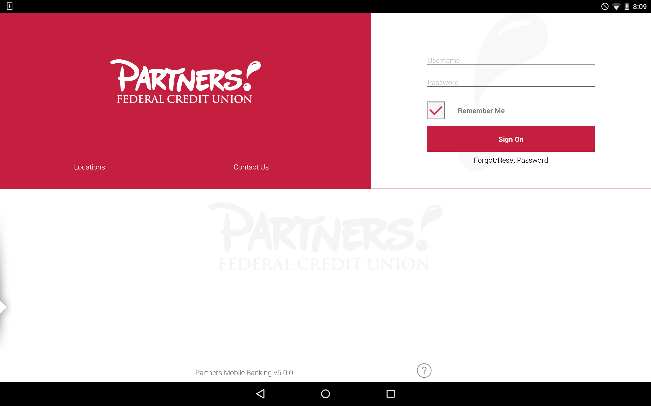 Android application Partners Tablet Banking screenshort