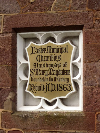 On a building on Denmark Road adjacent to SX9292 : Magdalen Almshouses, Exeter. © Copyright Derek Harper and licensed for reuse under this Creative Commons Licence . Submitted via Geograph