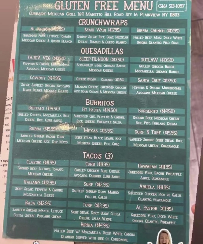 Curbside Mexican Grill gluten-free menu