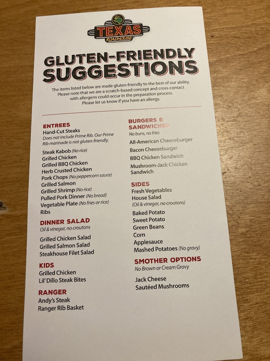 Texas Roadhouse gluten-free menu