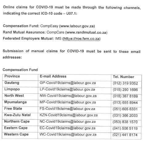 Where to submit claims for the labour department's compensation fund.