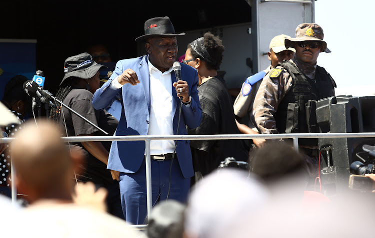Minister Bheki Cele addressing the community of Westbury after violent clashes with the police resulting in people being arrested on October 2 2018. File photo.