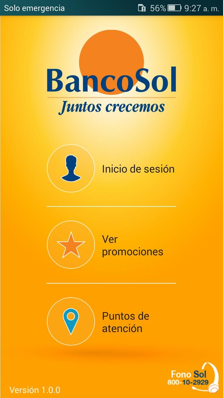 Android application BancoSol Móvil screenshort