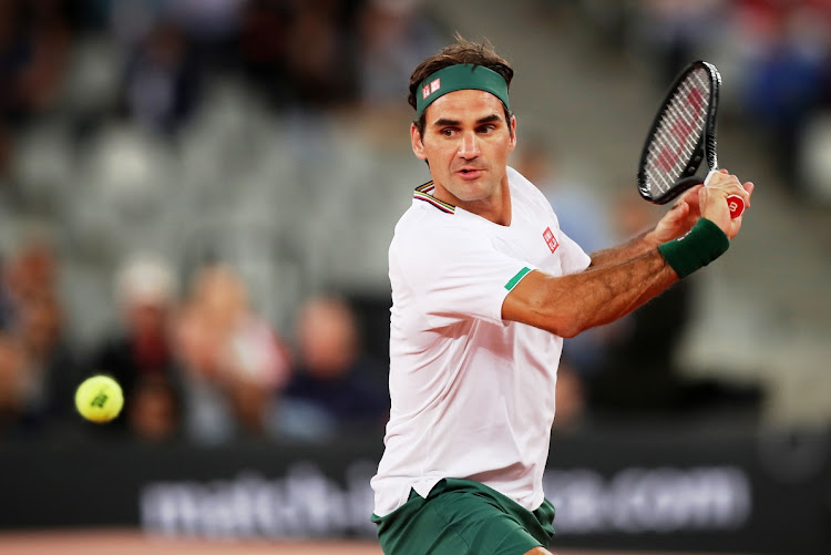 Roger Federer during the Match in Africa against Rafael Nadal at Cape Town Stadium on February 7 2020.