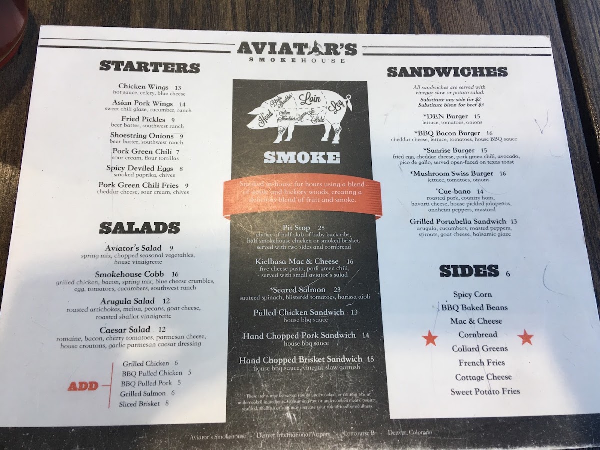 Aviator's gluten-free menu