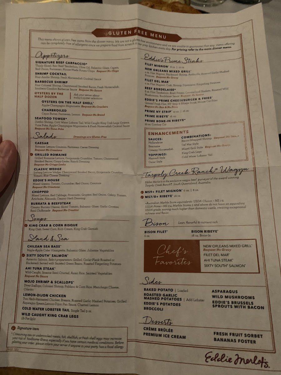 Eddie Merlot's gluten-free menu