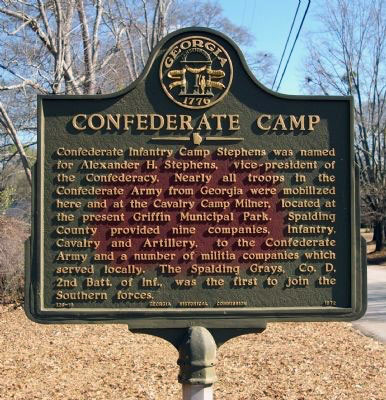 Confederate Infantry Camp Stephens was named for Alexander H. Stephens, vice-president of the Confederacy. Nearly all troops in Confederacy Army from Georgia were mobilized here and at Cavalry...