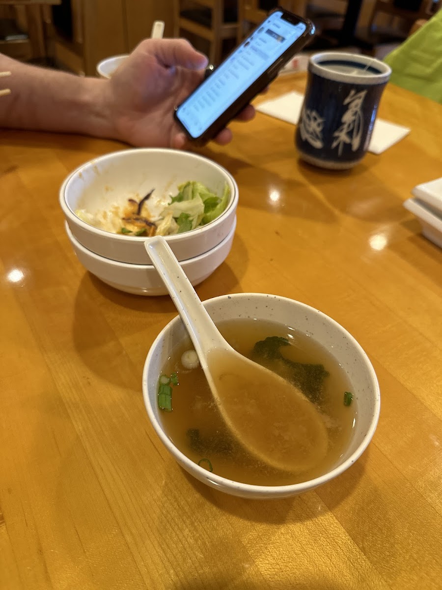 I would not eat the soup or salad because unsure whether they used GF sauces or GF miso. So my husband got to enjoy and he said they were “not bad” 😆