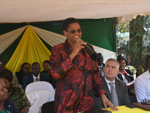 Court of Appeal Judge Lady Justice Martha Koome addressing court users in Kitale on Tuesday.