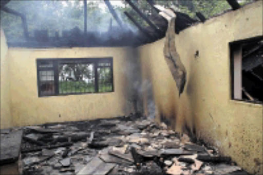 RAZED: Molweni flood victims were temporally staying in this hall that has now been burnt down.09/12/2008. Sowetan. PHOTO: Thuli Dlamini