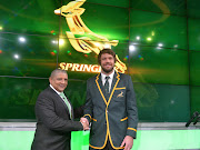 Allister Coetzee, Springbok coach, with captain Warren Whiteley during the Springbok team announcement at SuperSport Studios on May 23, 2017 in Johannesburg, South Africa.