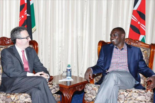 DP William Ruto during a meeting with British High Commissioner to Kenya Nic Hailey in Karen. Photo/Charles Kimani/DPPS