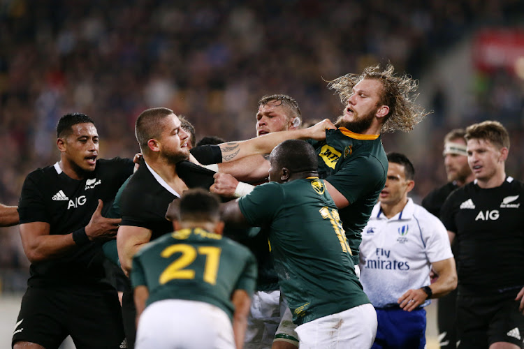 Dane Coles of the All Blacks in a brawl with RG Snyman of the Springboks during the 2019 Rugby Championship Test Match between New Zealand and SA on July 27 2019. Picture: ANTHONY AU-YEUNG/GETTY IMAGES