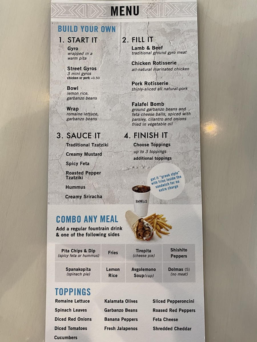 Padeli's Street Greek gluten-free menu