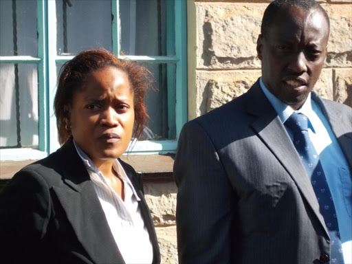 Kerugoya senior principal magistrate Juliet Kassim and judge Richard Limo at her home after she was rescued by police yesterday.Photo/Jane Mugambi
