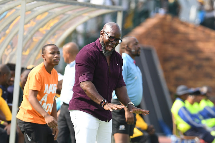 Moroka Swallows coach Steve Komphela during their DStv Premiership match against Kaizer Chiefs at Dobsonville Stadium in Soweto on November 26.