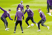 MOULDY OLD DOUGH: From left, Manchester City's Samir Nasri, Fernandinho, Gael Clichy, Wilfred Bony and Fernando training ahead of their Uefa Champions League round of 16 second-leg match against Barcelona at the Nou Camp in Barcelona, Spain