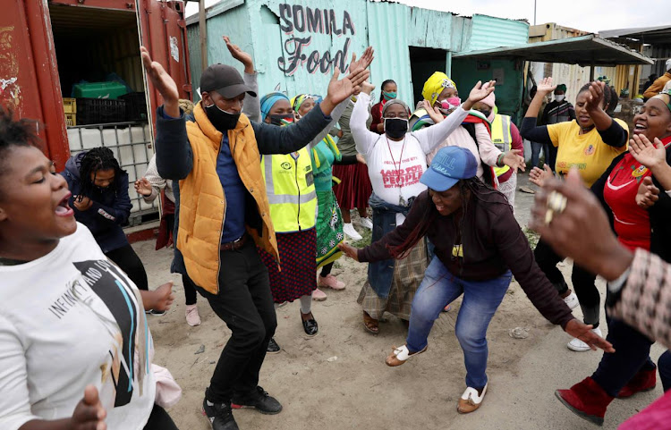 Some of the residents from Makhaza, Khayelitsha, who marched to Harare police station on July 2 2020 to demand that charges be laid against the law-enforcement officers who dragged Bulelani Qholani naked from his shack before demolishing it.