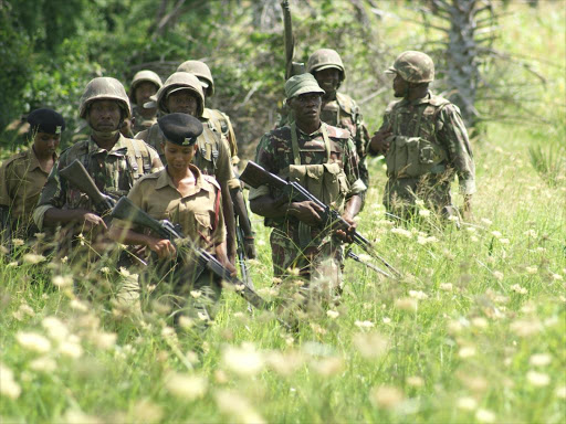 A file photo of police officers at Boni Forest in Lamu county.