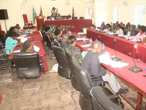 Kisumu ward representatives during a session to pass the Sh 8.4 billion budget on July 1. An MCA has questioned the Sh17.5 million livestock project /FAITH MATETE