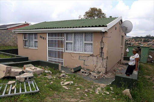 UNFIT TO INHABIT: The Mdantsane family’s home, which a BCM truck driver drove into on September 18 this year. The house’s walls are cracked and could collapse at any moment