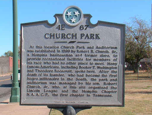 At this location Church Park and Auditorium was established in 1899 By Robert R. Church, Sr., a Memphis businessman and former slave, to provide recreational facilities for members of his race who...