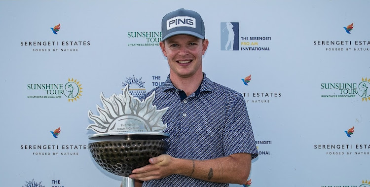 Jonathan Broomhead claims his maiden Sunshine Tour title. Picture; SUNSHINE TOUR/TYRONNE WINFIELD