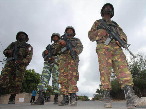 A file photo of Kenya Defence Forces soldiers on patrol in Likoni, Mombasa county. /ELKANA JACOB