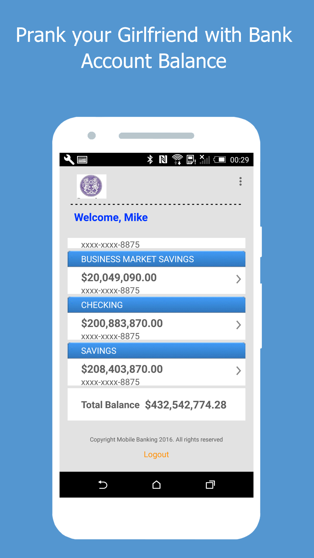 Android application Prank Bank Account Pro screenshort