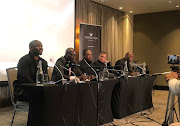 From left to right: Golden Arrows coach Steve Komphela, Baroka FC boss Wedson Nyirenda, former Football Association of Zamiba president Kalusha Bwalya, AmaZulu coach Cavin Johnson and Mamelodi Sundowns boss Pitso Mosimane. 