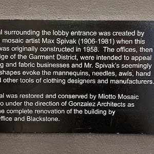 The mural surrounding the lobby entrance was created by the noted mosaic artist Max Spivak (1906-1981) when this building was originally constructed in 1958. The offices, then on the edge of the ...