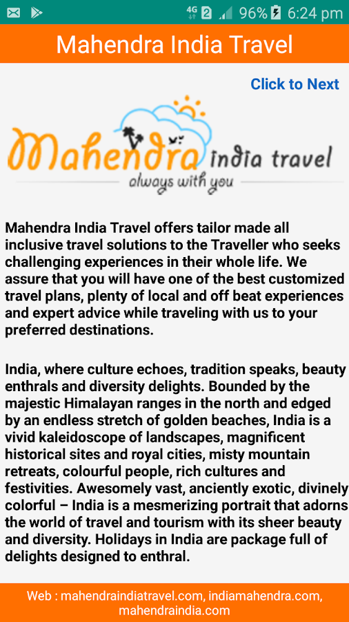 Mahendra India Travel — приложение на Android