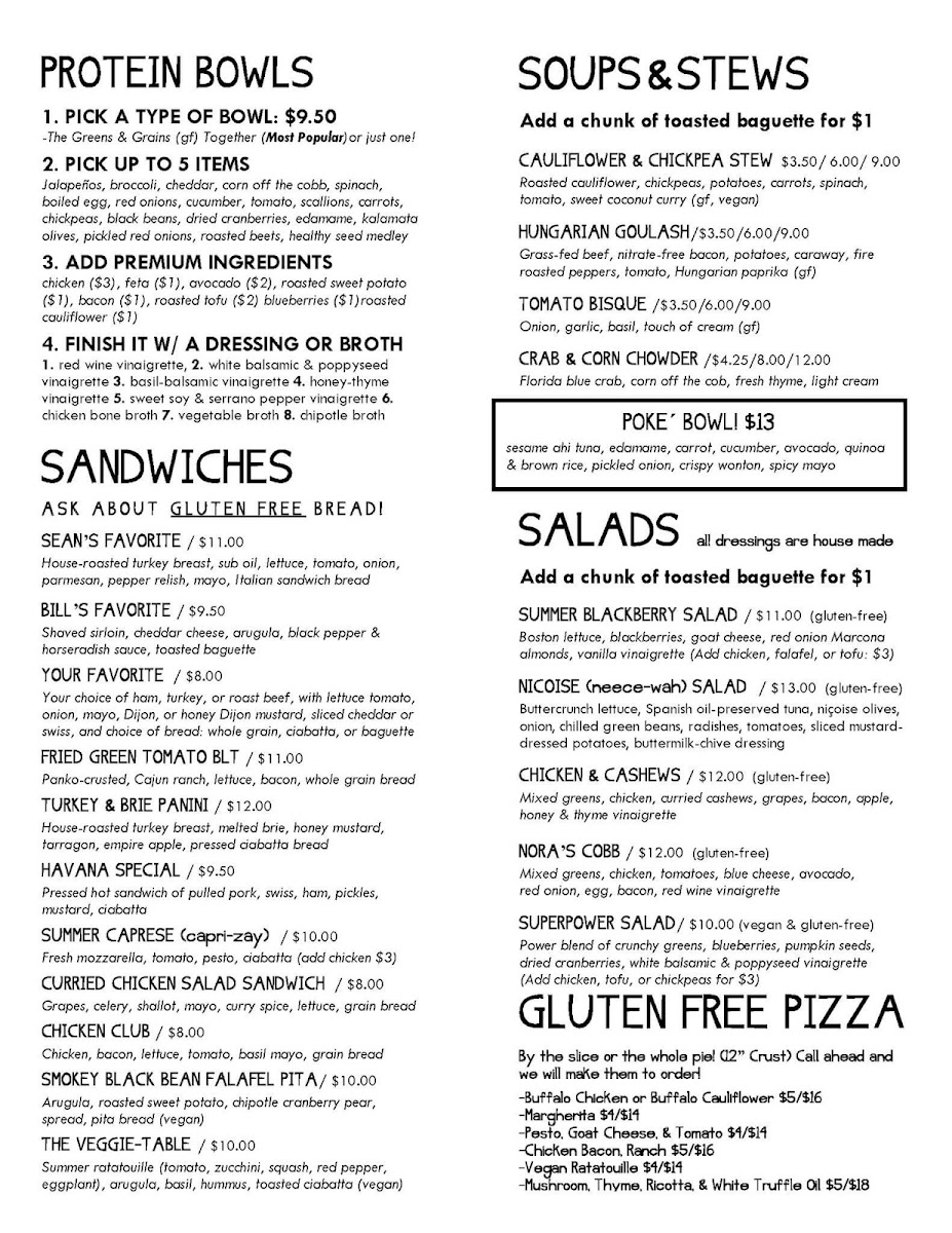 Nora's gluten-free menu